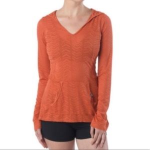 PrAna Angie Perforated V-Neck Hoodie Red XS